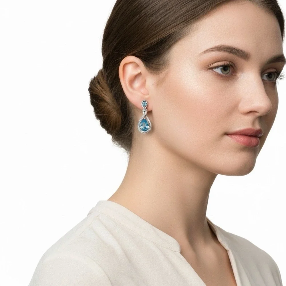 Kay Jewelers‎ Blue Topaz Teardrop Set 925 Sterling Silver Earrings Pendant
